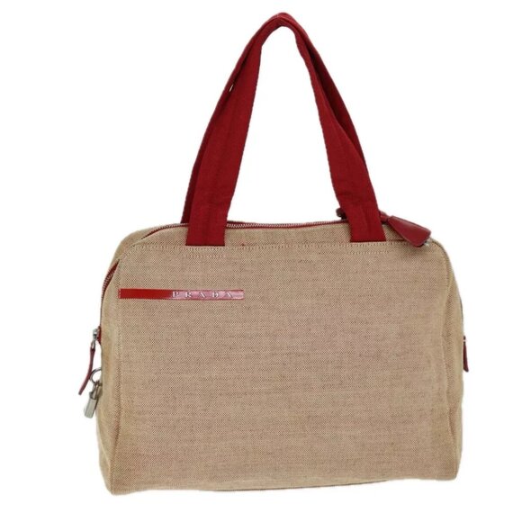 PRADA Sports Tote Bag Canvas Red Beige - Picture 2 of 16
